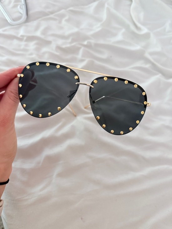 Accessories - Gold Studded Black Aviator Sunglasses- 17 Millimeters